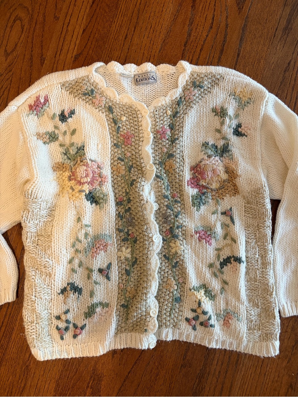 VTG Embroidered Knit Cardigan XL Cottagecore Sweater Embroidered Grandmacore - Picture 3 of 9